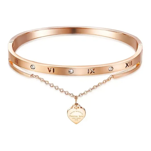 Pulsera Ryscom con cristal de zirconia y dije de corazon oro rosado casual