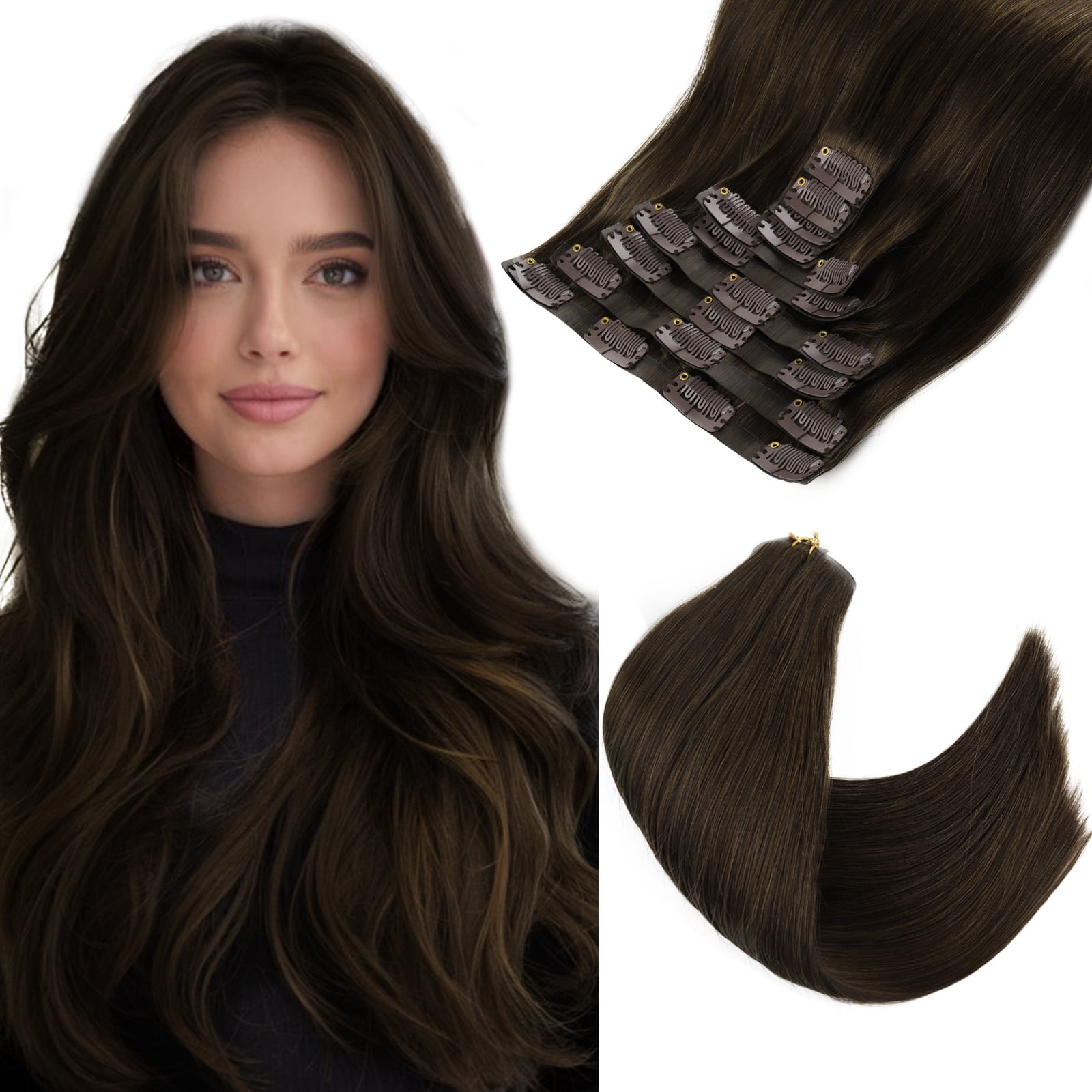 PU Clip In Hair Extensions 1B# 240g 22inch