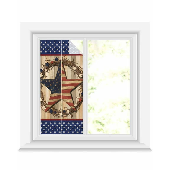 Window Privacy Film Farmhouse Stained Glass Window Film Decorative Sun Block Window Cover Country Independence Day Stars And Stripes Window Clings Static Adhesive Sticker for Bathroom 17.7"x39.3"