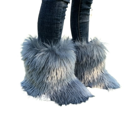 

GENILU Womens Lightweight Casual Fluffy Snow Boots Fashion Outdoor Furry Warm Shoes Gray 4