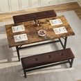 thumbnail image 4 of Garvee 63" Extendable Dining Table Set for 4-6 – 3-Piece Kitchen Table with 2 Upholstered Benches, Metal Frame – Perfect for Apartment, Dining Room, Saving Space – Rustic Brown, Classic Color, 4 of 9