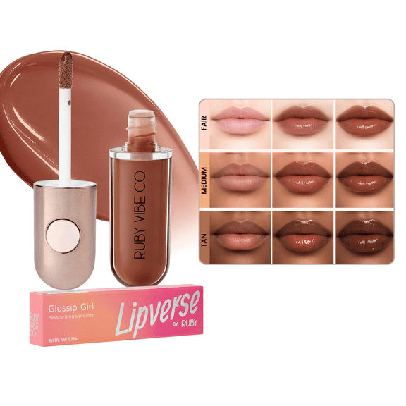 RUBY VIBE CO Glossip Girl Moisturizing Lip Gloss, Rosy Mauve Makeup Lip Gloss with Smooth Non-Sticky Radiant Shine, 0.23 fl oz