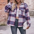thumbnail image 6 of Zedker Women'S Fashion Plaid Printed Handiness Jackets,Casual Long Sleeve Button Down Blouses,Comfy Loose Fits Hoodless Outdoor Fall Tops,Purple,XXL, 6 of 8