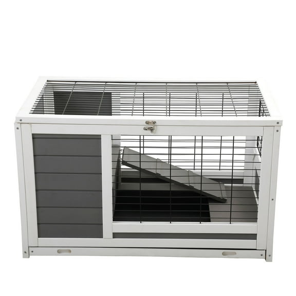 UWR-Nite Wooden Rabbit Hutch Bunny House Elevated Pet Cage Small Animal Guinea Pig Habitat with Slide-out Tray Lockable Door Openable Top for Indoor