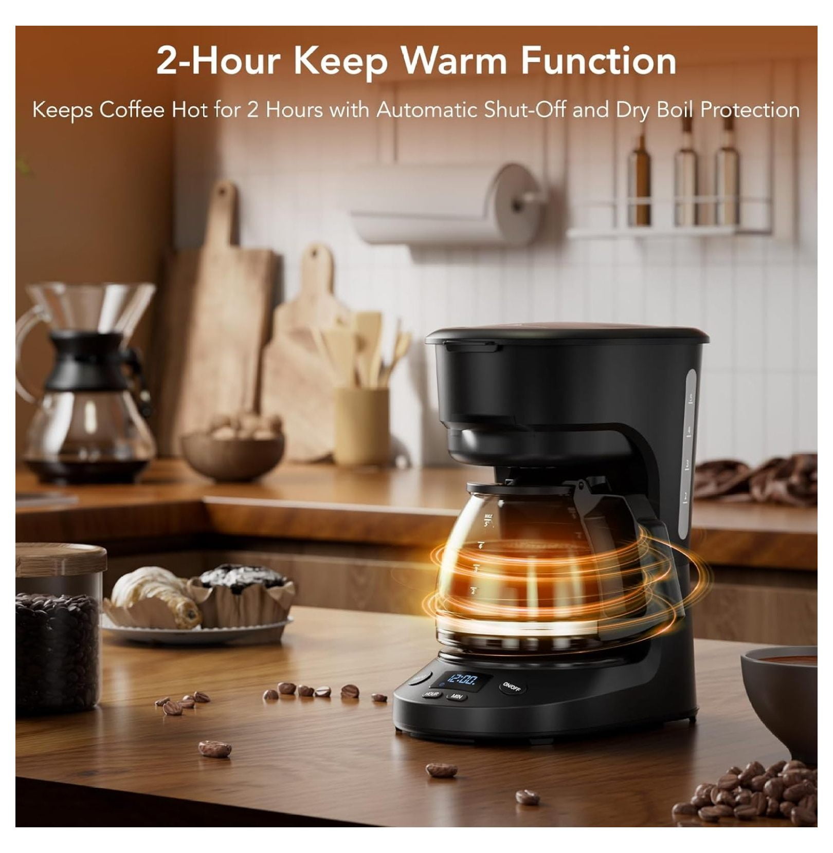 Compact Coffee Maker 5 Cup, Drip Coffee Machine with Timer, Auto Shut Off, Pause & Brew, Reusable Filter, Black