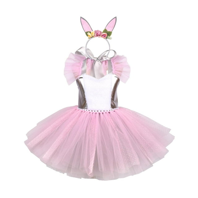 Disfraz de conejo de Pascua para niña, conjunto de tutú con orejas de conejo y aro para el pelo para baile de máscaras. XL