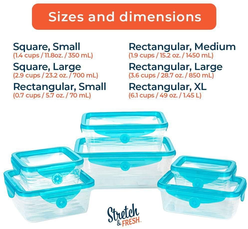 As Seen on TV Stretch and Fresh Silicone Food Storage System – 6-Piece Airtight, Leak-Proof Containers for Solid & Liquid Foods, BPA-Free, Freezer & Microwave Safe