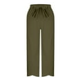 thumbnail image 4 of Diufon Cotton Linen Pants Women Summer Casual Drawstring Elastic Waist Straight Leg Capris Solid Color Loose Pant, 4 of 7