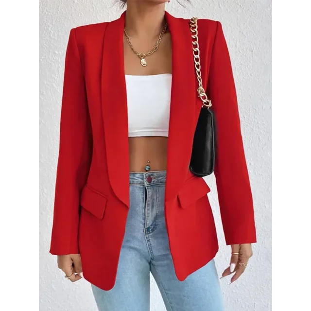 Women's Office Lightweight Loose Fit Solid Color Blazer Notch Collar Long Sleeve
