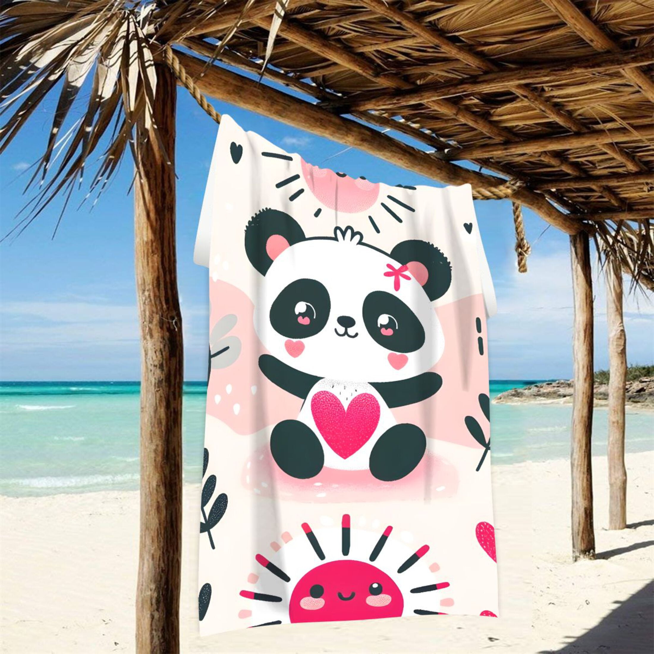 Panda Bear with Cute Sun Beach Towel Oversized 74"x37" Pool Towels Soft Absorbent Extra Large Quick Drying for Bathroom