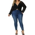 thumbnail image 2 of Agnes Orinda Women's Plus Size V-Neck Twist Knot Hollow Out Long Sleeve Top 4X Black, 2 of 6