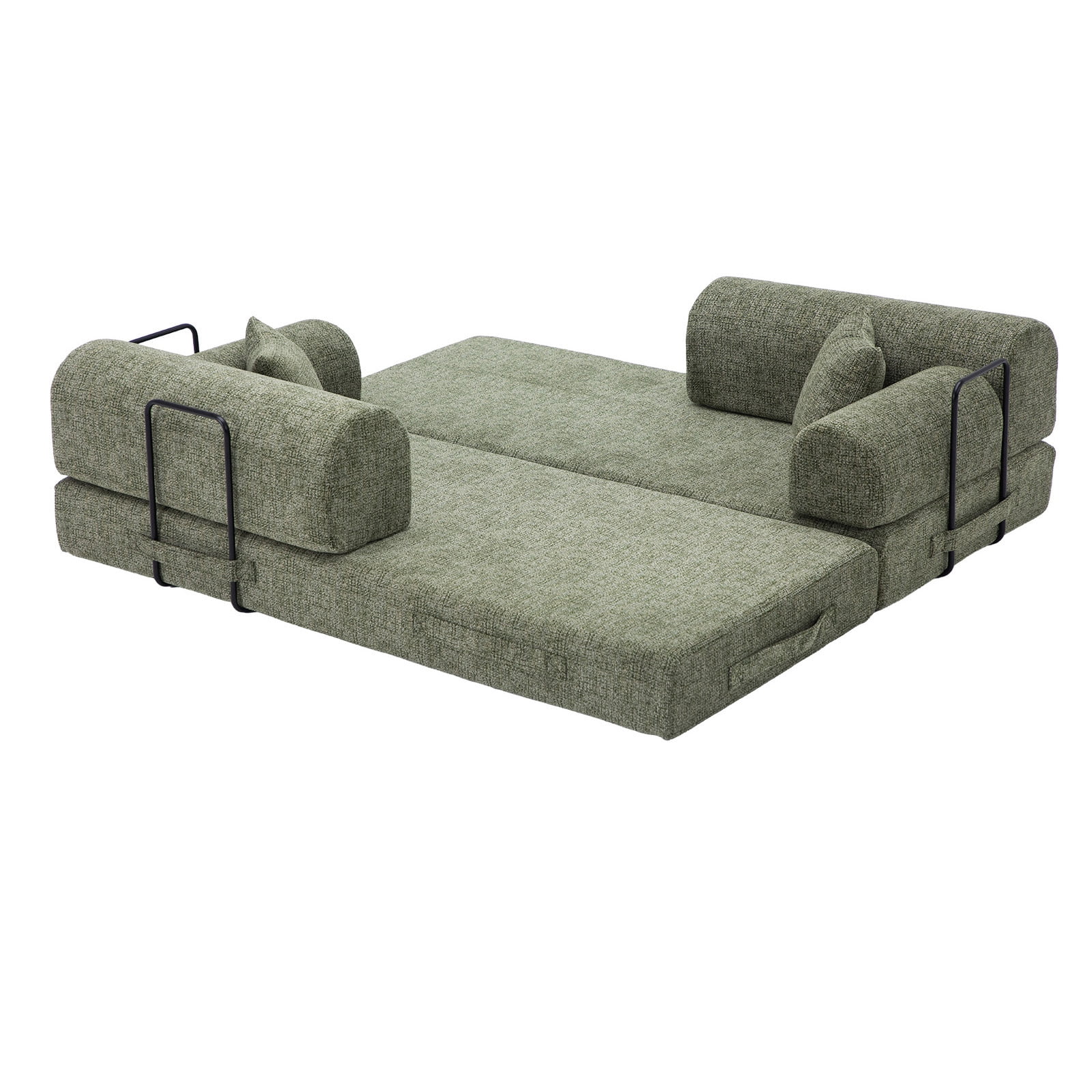 Hommoo Convertible Sleeper Sofa Bed, Two-Tone Blended Fabric Floor Sofa Folding Mattress Lounge Couch with Fixed-Shape Frame, Moss Green