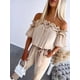 thumbnail image 1 of Women's Off-Shoulder Ruffled Sleeve Jumpsuit with Tied Waist & Pockets - Lightweight Olive Green Casual Romper for Spring/Summer, Regular Fit, 1 of 4