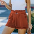 thumbnail image 3 of Pantalones cortos de cintura elástica para mujer, color naranja, tiro alto, bolsillos, corte recto, estilo informal, para verano, 3 of 6