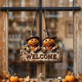 thumbnail image 5 of Lilixerw Halloween Pumpkin Head Welcome Decoration, Dual Scarecrow Figure Wall Plaque with Embossed Welcome Letter, for Porch, Entryway and Door Display, 7.87x6.29 inch, 5 of 5