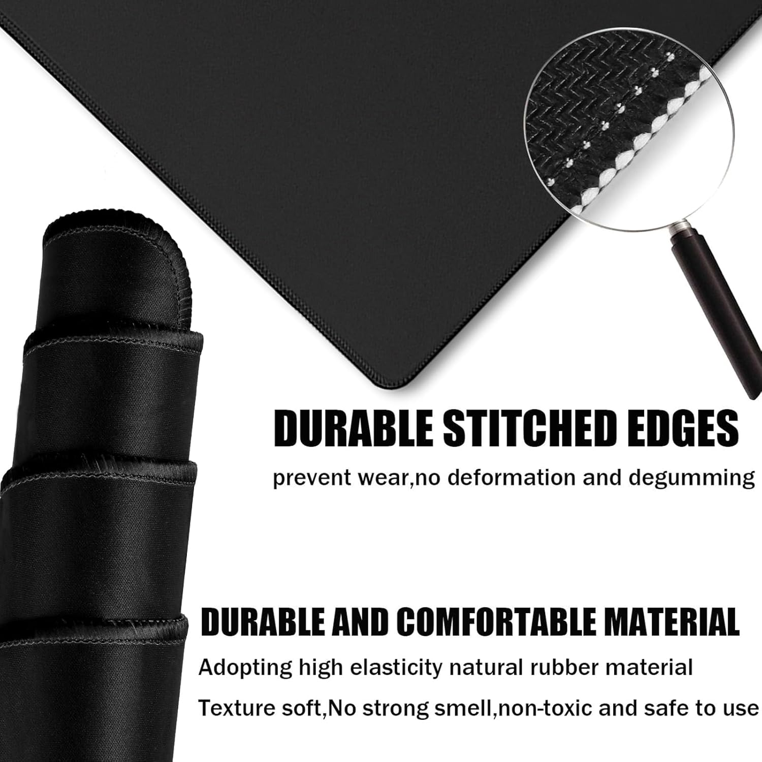 Large Gaming Mouse Pad with Extended Stitched Edges, (31.5X15.7 Inch) Durable Non-Slip Natural Rubber Base, Waterproof Keyboard Computer Mousepad for Esports Pros/Gamer/Desktop/Office/Home, Black