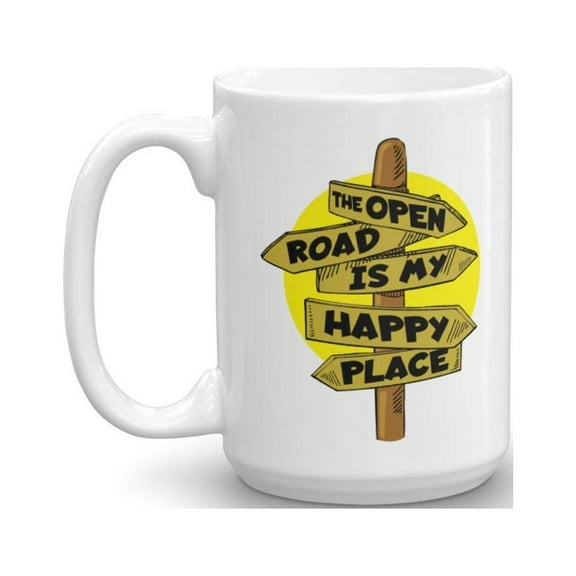 The Open Road Is My Happy Place Coffee & Tea Gift Mug For A Driver & Driving Enthusiast (15oz)
