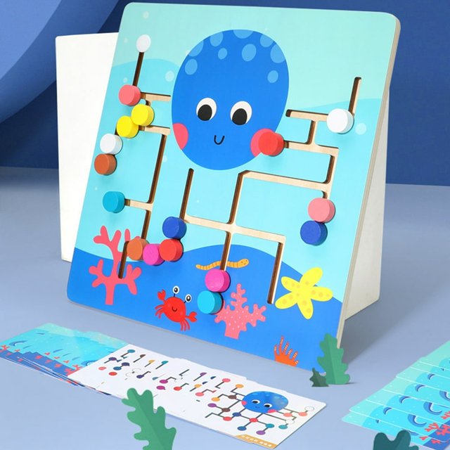 Wooden Slide Puzzle Toy Octopus Sliding Puzzle Matching Game Early Educational Montessori Toy Sensory Development Color Recognition Matching Blocks Toy for Over 3 Years Old Kids