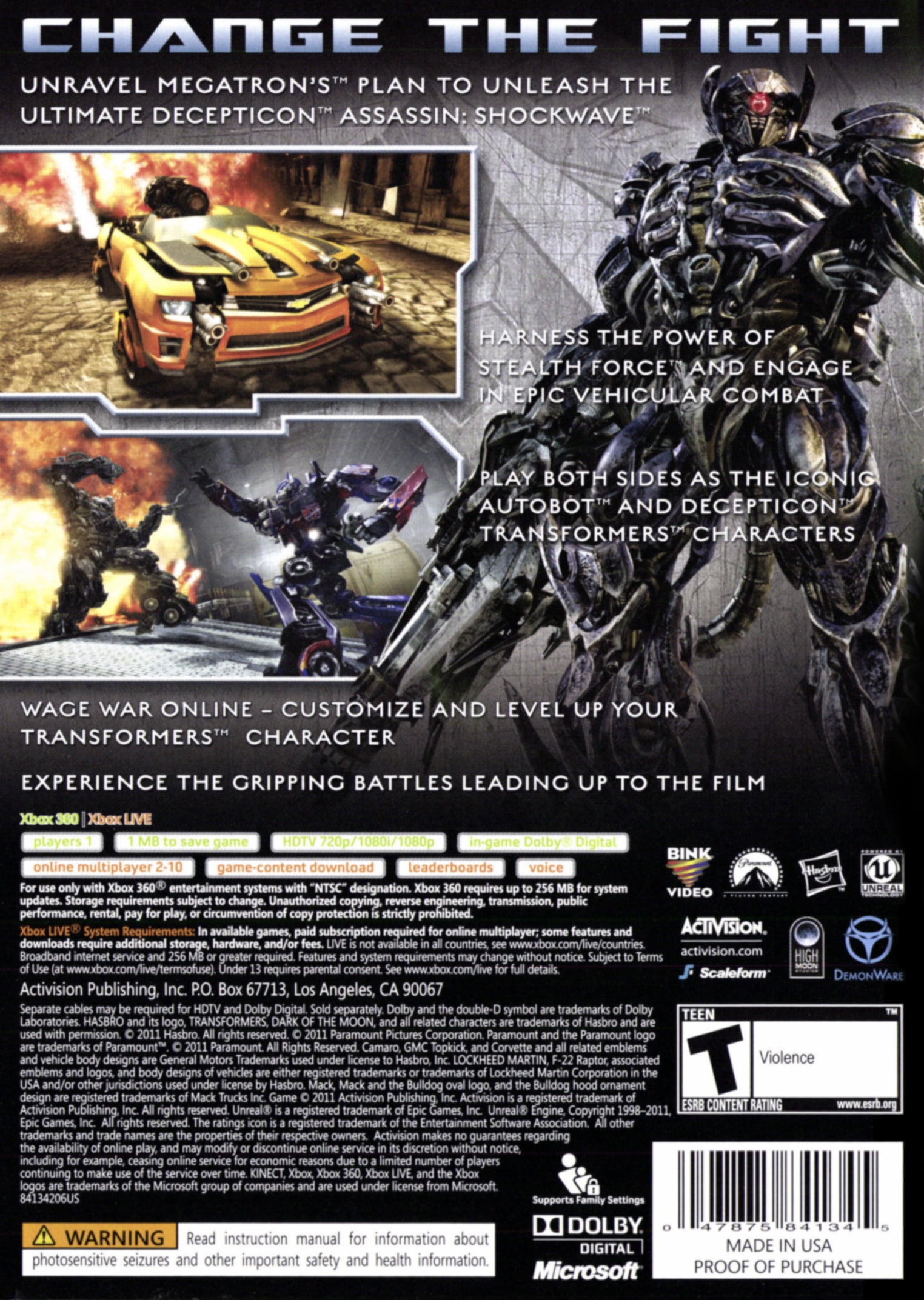 Transformers 3 O Lado Oculto da Lua - Dark of the Moon - XBOX 360 