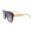 thumbnail image 3 of Geometric Large Shield Mirror Lens Bamboo Wood Arm Retro Sunglasses Matte Black - Smoke, 3 of 4