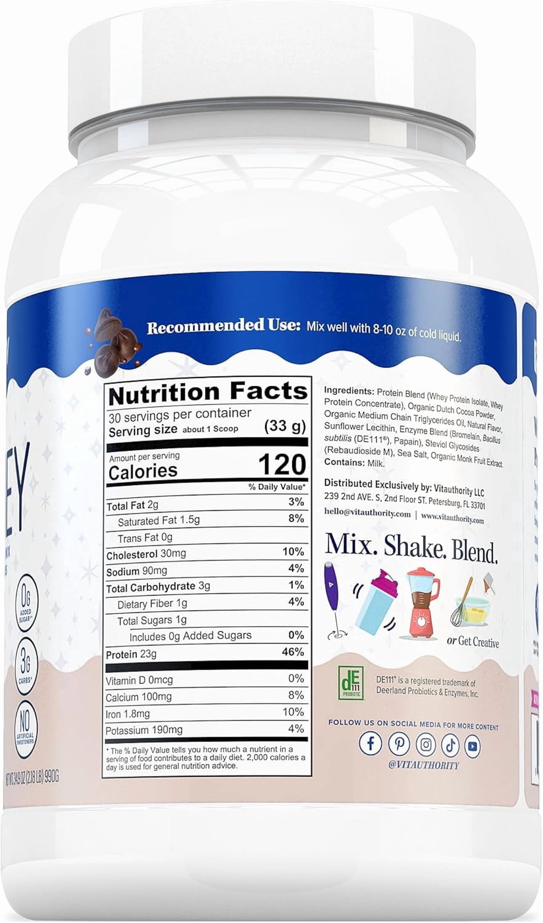 Vitauthority Vita Whey Protein Powder for Women with Probiotics and Enzymes, Chocolate, 34.9 oz, 30 Servings
