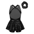 thumbnail image 2 of Miaeowve Kids Girls Ballet Dance Outfits Shiny Sequins Bowknot Cutout Back Gymnastic Leotard Dress Jazz Latin Dancewear Black 6, 2 of 7