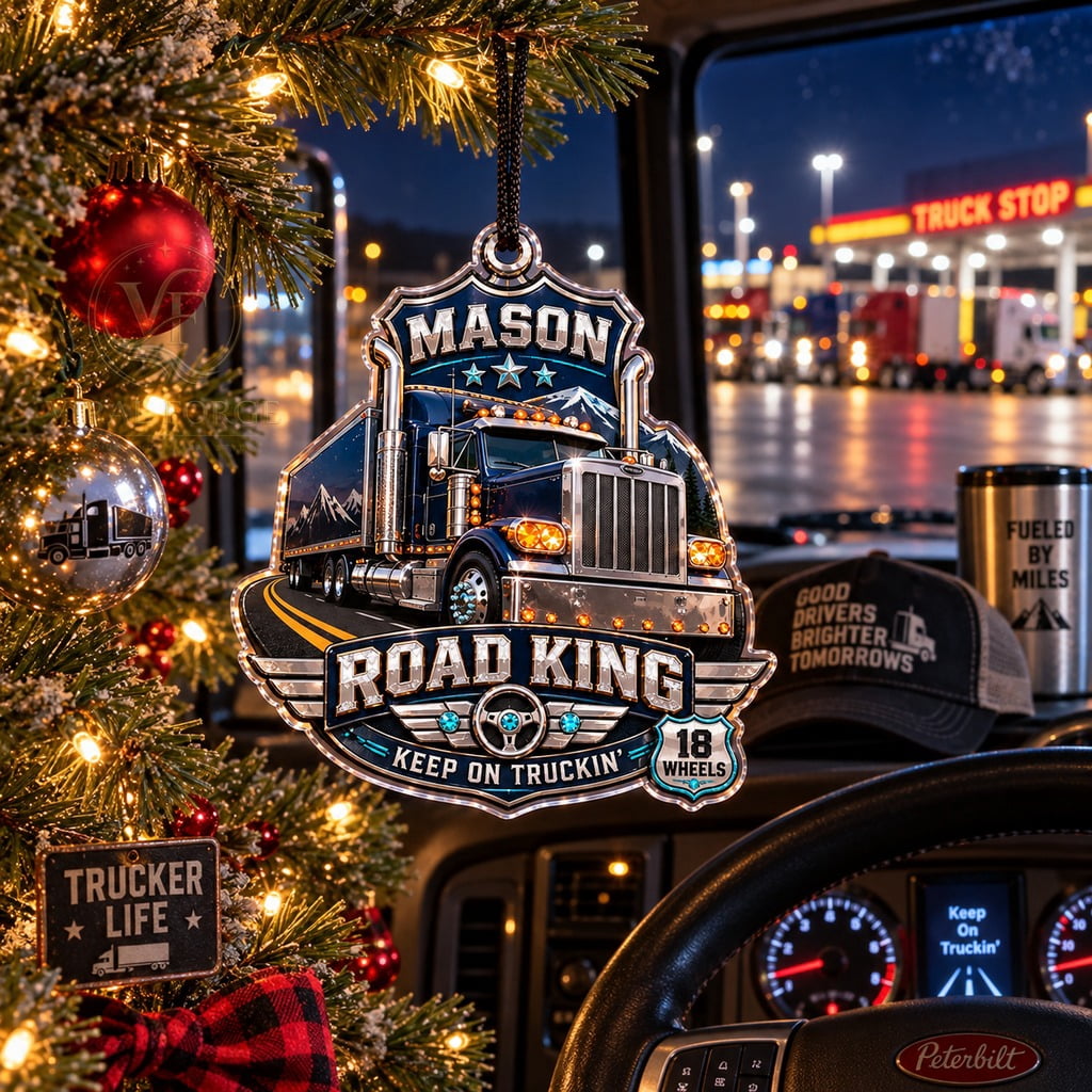 Christmas Acrylic Ornament with Semi Truck Road Design, Tree Keepsake ...