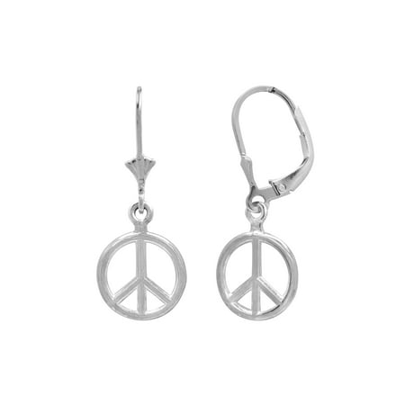 Sterling Silver Peace Sign Leverback Earrings