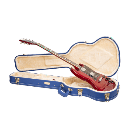 Crossrock Designer Series- Wooden Case for Gibson SG Electric Guitars- Security Lock, Metal Feet, Storage Space- Vibrant Blue