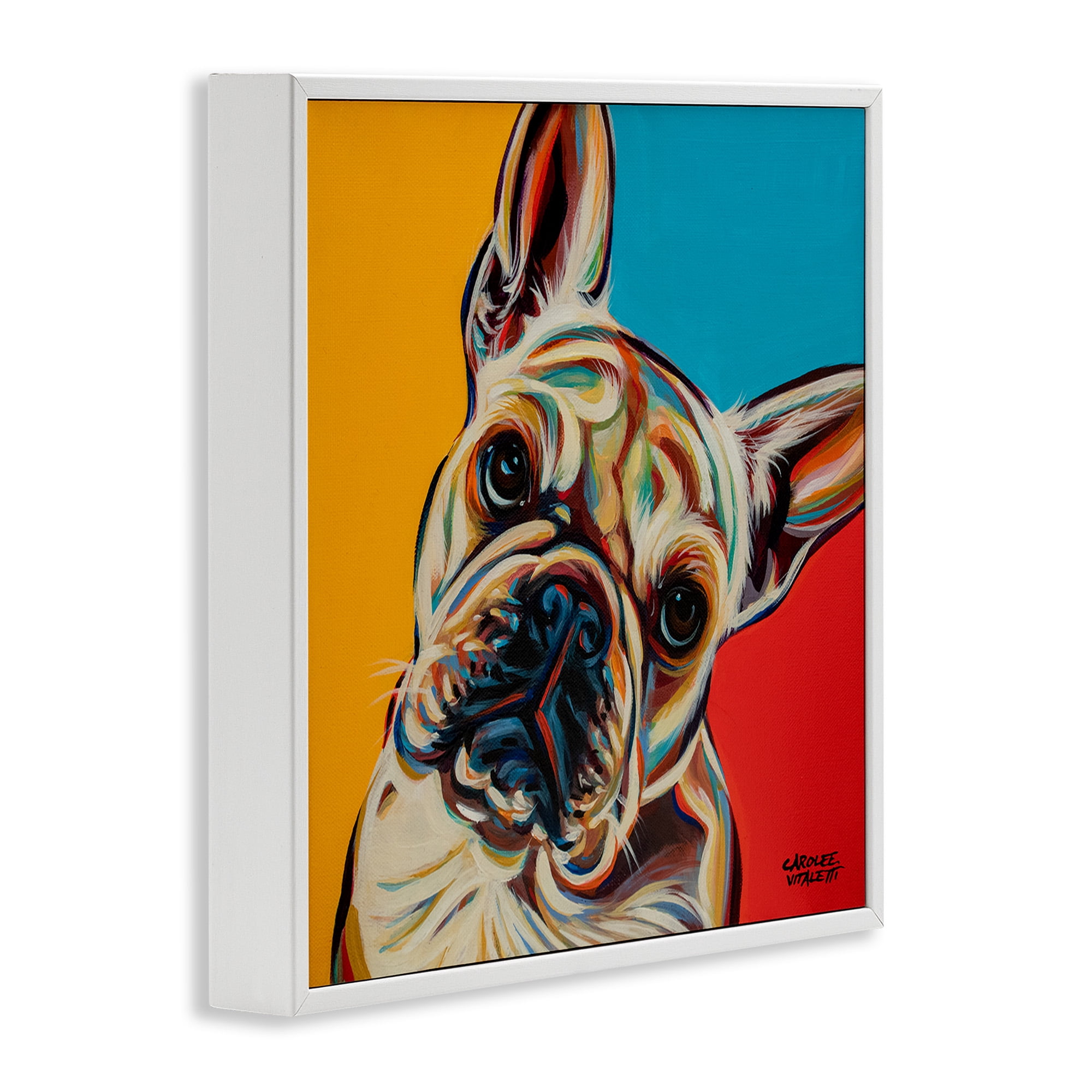Stupell Industries French Bulldog Pop Portrait Animals & Insects Painting White Framed Art Print Wall Art, 12 x 12