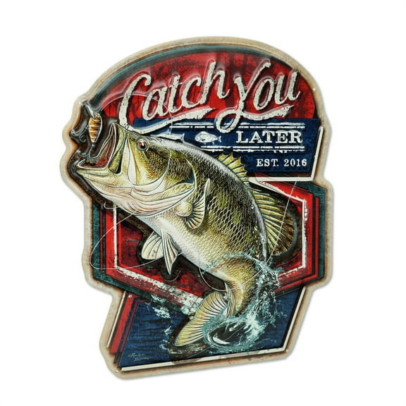 Catch You Later Est. 2016 Design Die Cut Tin Sign - Rustic Fish Wall Decor Signs 16" X 21"