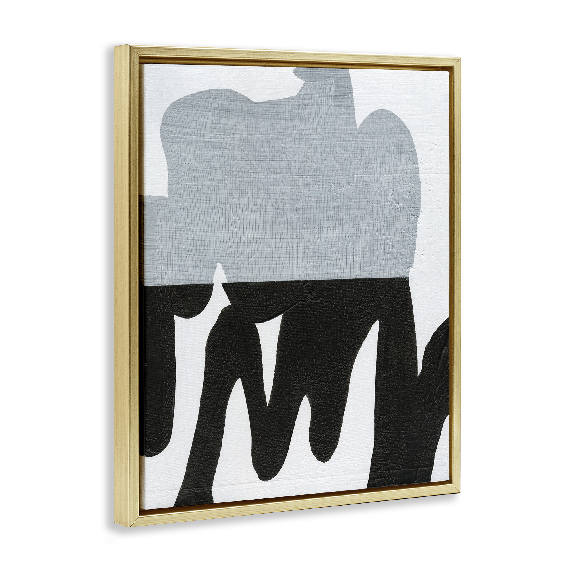 Stupell Industries Opaque Black & Grey Form Abstract Painting Gold Floater Framed Canvas Art Print Wall Art, 17 x 21