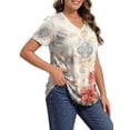 thumbnail image 2 of MOSHU Plus Size T-shirts for Women V Neck Summer Tunic Tops Floral Print Curved Hem Women Shirts, 2 of 6