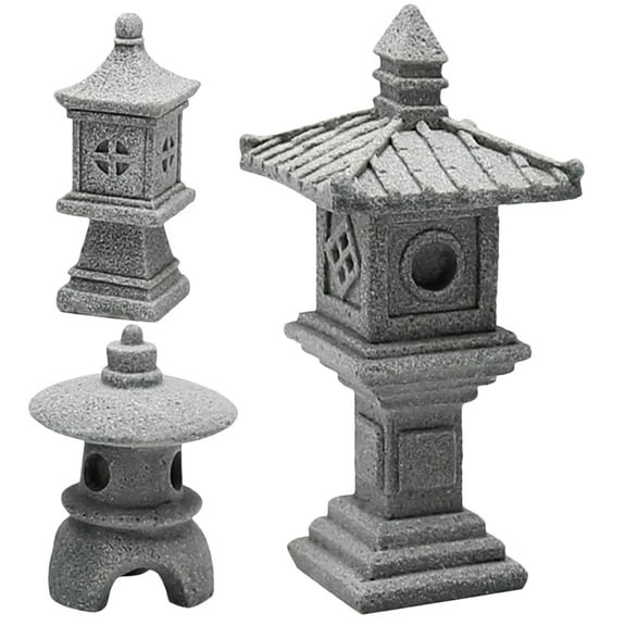 STOBOK 3Pack of Lantern Garden Statues Grey Stone Round Lantern for Indoor Outdoor Decoration