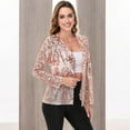 thumbnail image 3 of Women's Sequin Embellished Open-Front Cardigan with Sheer Mesh Long Sleeves - 2X, Apricot, 3 of 6