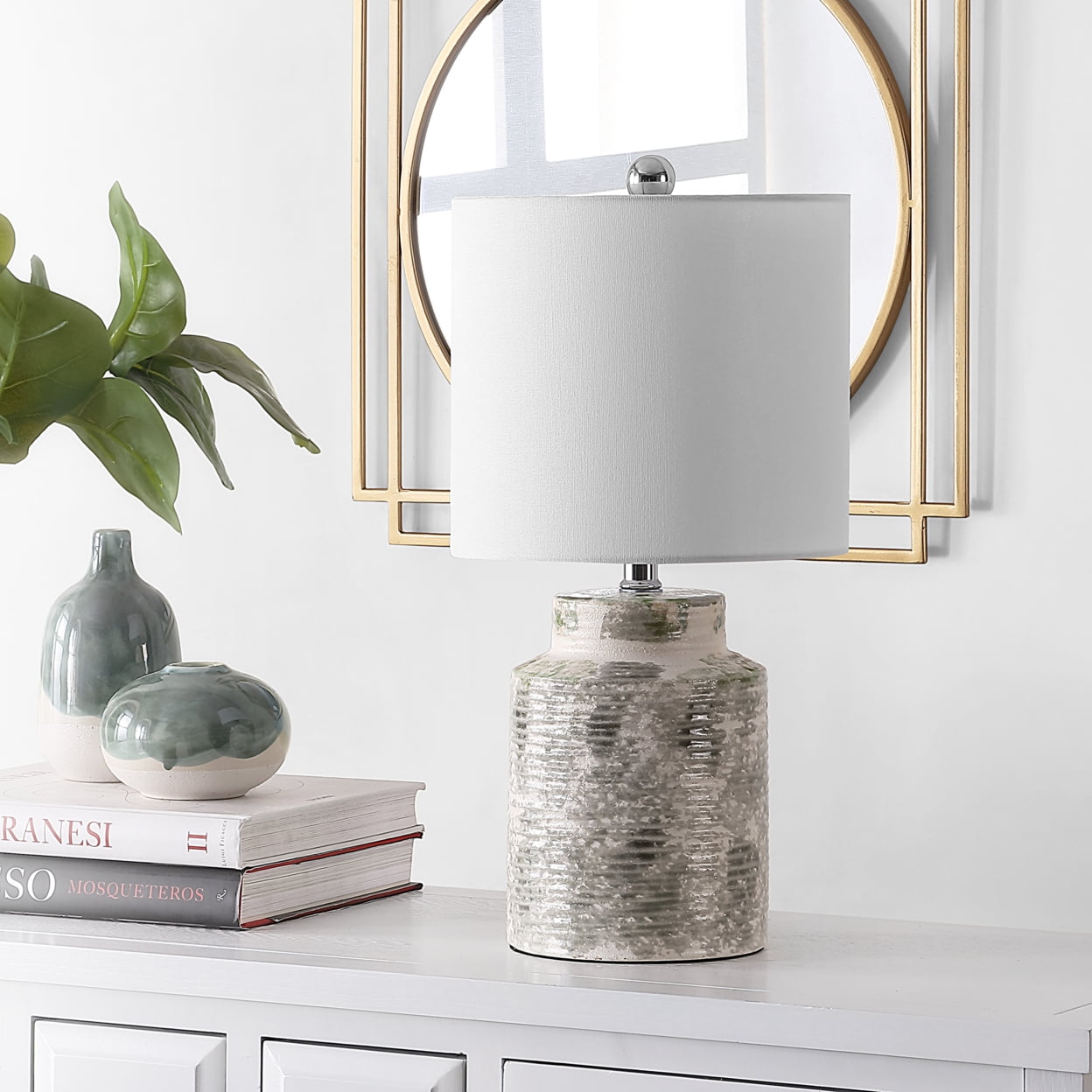 SAFAVIEH Branko 19 in. Stripe Textured Ceramic Table Lamp Grey