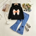 thumbnail image 4 of LNMQLPDBS Girls Hoodie Set Toddler Cute Graphic Pullover and Flared Jean Kids Casual 2 Piece Set Sweatshirt with Denim Pants Matching Set for Outdoor School Daily Wear, 4 of 5