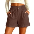 thumbnail image 2 of hlysgo Women's Bermuda Casual Shorts Elastic 2 Button Waist Loose Fit Short Comfy Cozy Summer Streetwear Short with Pockets Coffee,S, 2 of 6