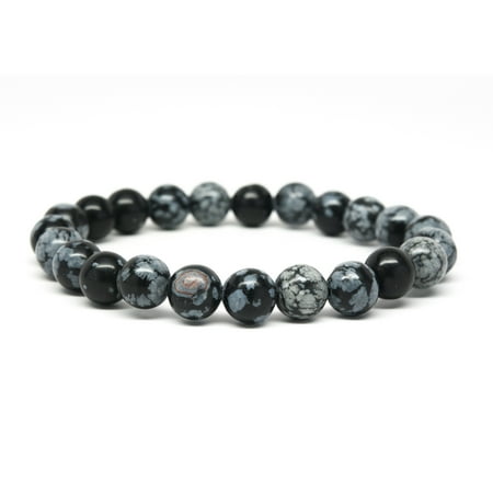 Handcrafted Snowflake Obsidian - Snowflake Obsidian Beaded Mens Bracelet