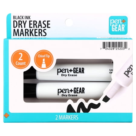 Pen+Gear Dry Erase Markers, Chisel Tip, Black, 2 Count