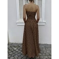 thumbnail image 2 of Women's Polka Dot Print Waist Cinched Bandeau Maxi Dress - Brown Vacation Sundress, 2 of 6