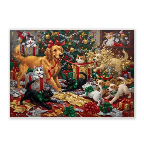 SXFVHN 500-Piece Adult Wood Jigsaw Puzzle, Christmas Dogs & Cats Holiday Scene – Intellectual Challenge, High-Difficulty, Stress-Relieving Family Activity, Home Decoration, Eco-Friendly, 20.5x15in