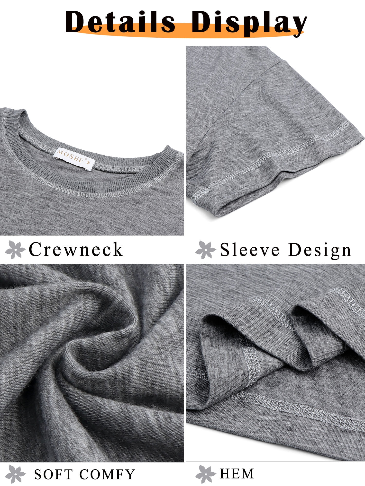 MOSHU Oversized T Shirts for Women Quilting Stitching Womens Shirts Classic Trendy Casual Tops