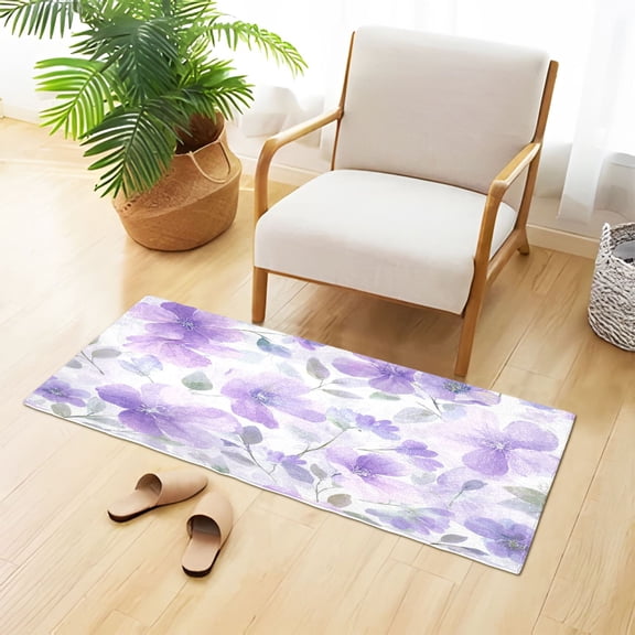 Light Purple Florals Plush Carpet Non Slip Runner Rug Absorbent Bath Mat 39" x 20"
