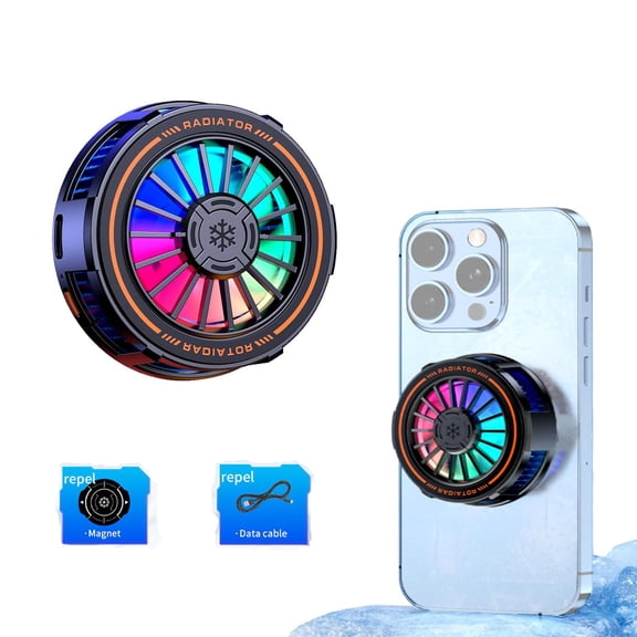 Magnetic Cell Phone Cooler with LED Light - 3-Level Semiconductor Cooling Fan for Gaming, Live Streaming & Video Recording (Standard)