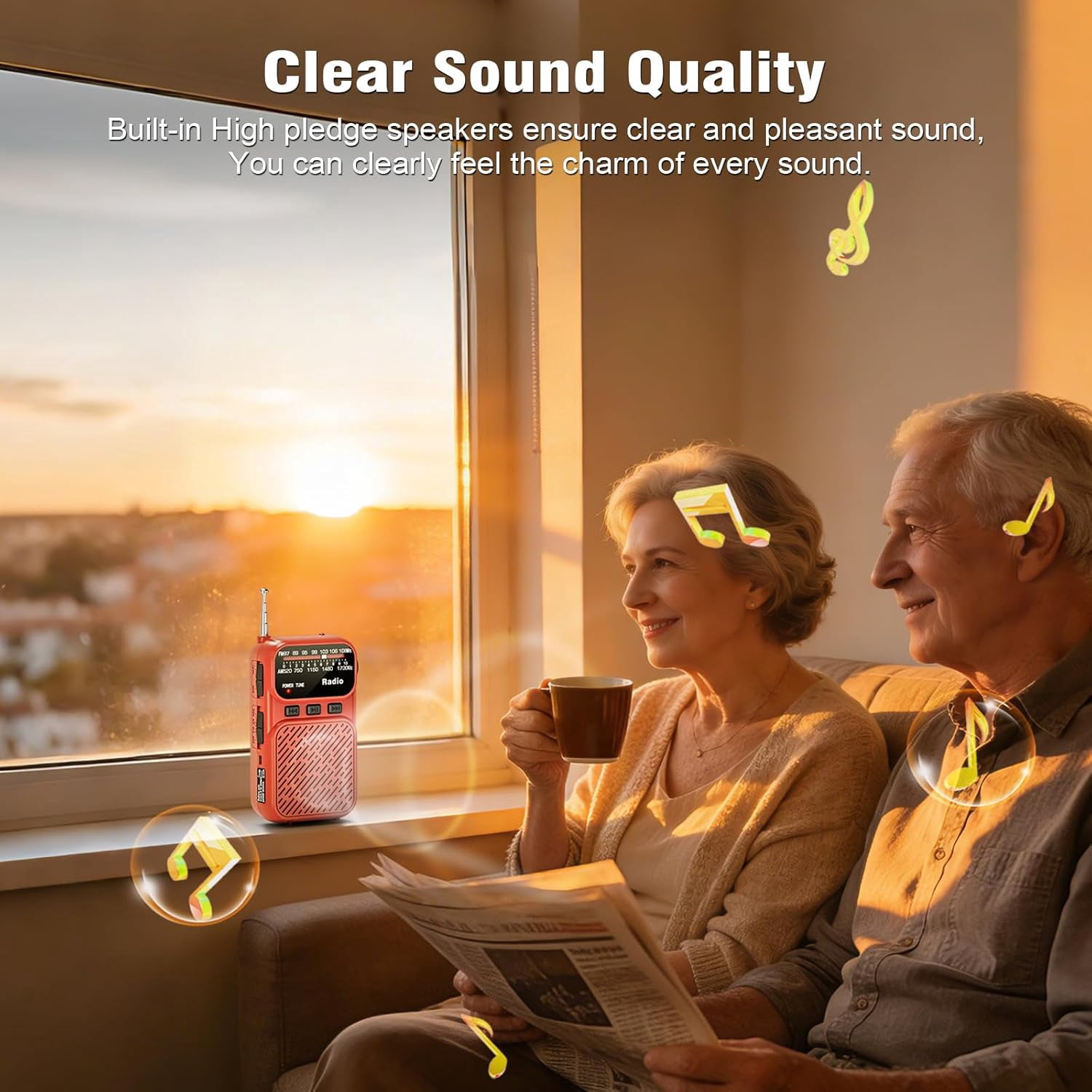 Portable Radio AM FM,Mini Tansistor Radio,Pocket Radio with Flashlight,Tuning Knob,TF Card Slot,Headphone Jack, 3AA Battery Operated or Plug in Wall,Compact Personal Radios for Gift,Family,Elder,Red