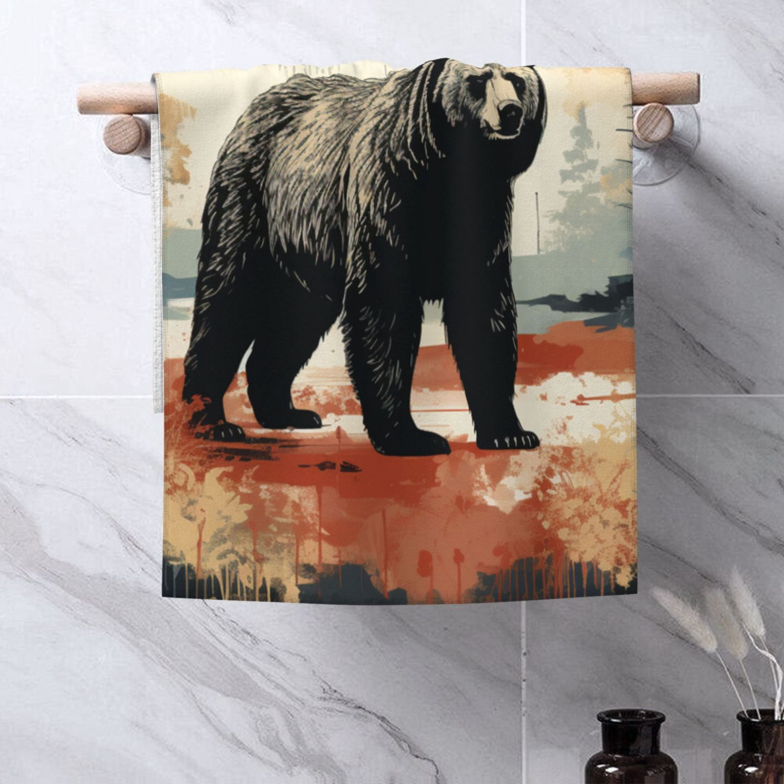 Bear Rustic Lodge Southwestern 27.5" x 16" Ultra Soft Hand Towel, Face Wash Cloth for Bathroom, Gym, Travel, Pool