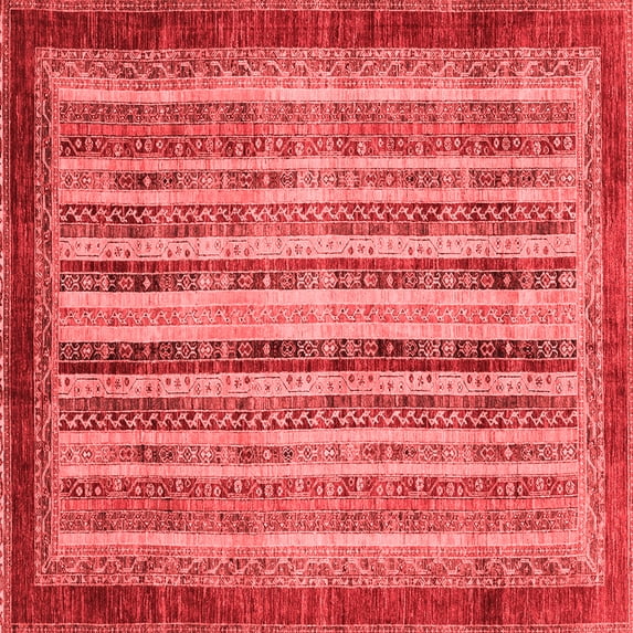 Ahgly Company Machine Washable Indoor Square Abstract Red Modern Area Rugs, 8' Square