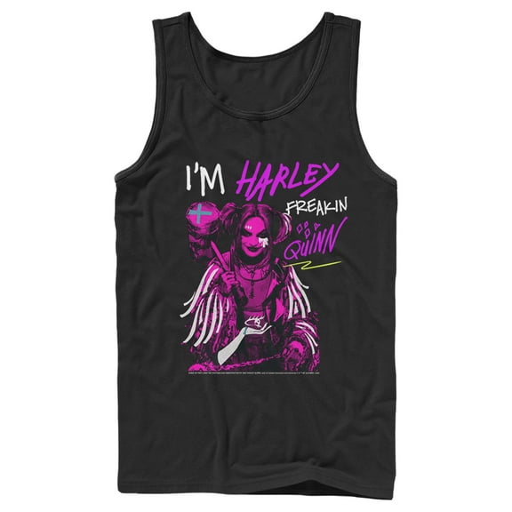 Men's Birds of Prey Harley Freakin' Quinn Cartoon  Tank Top Black Medium