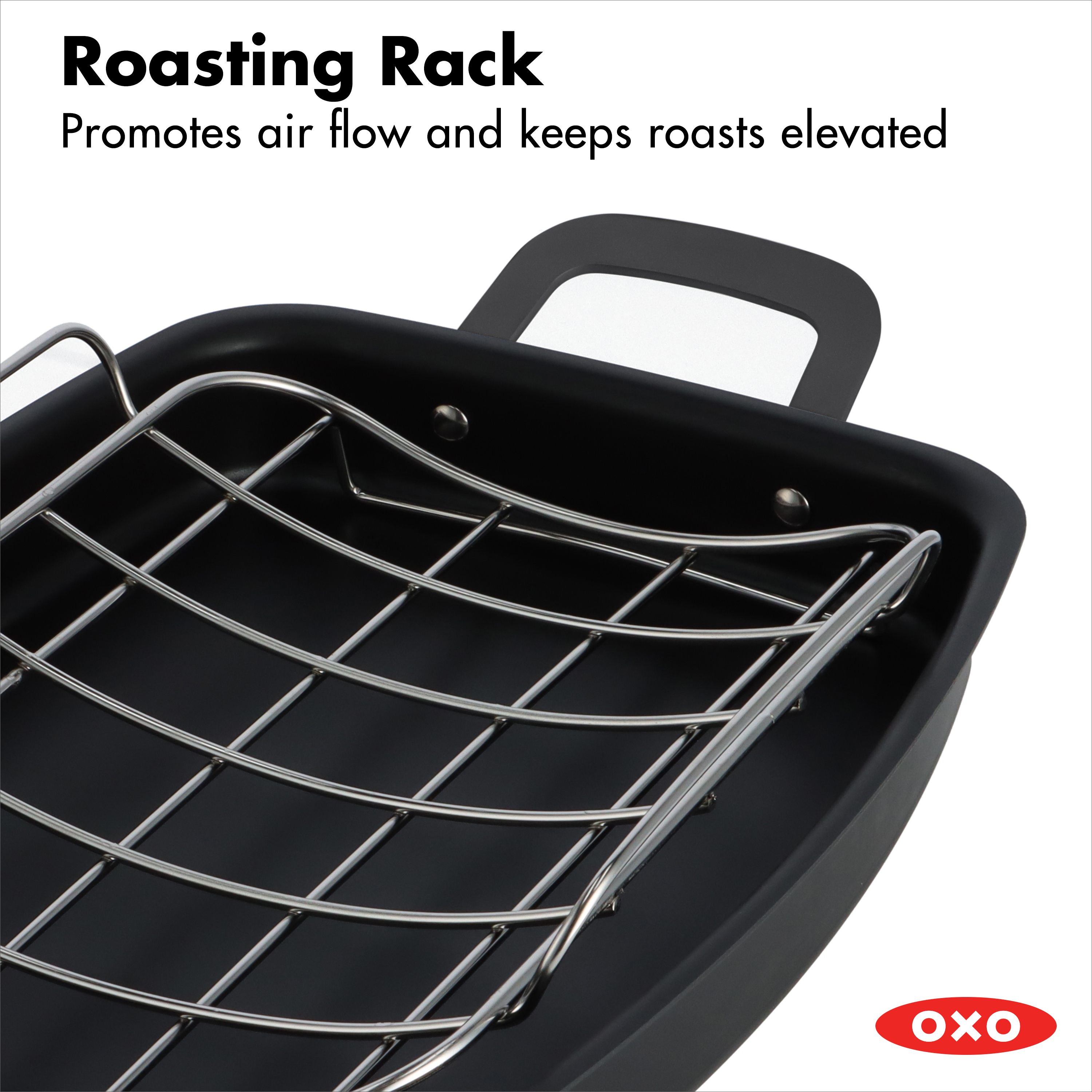 OXO Obsidian Pre-Seasoned Carbon Steel Induction Safe Roasting Pan, 15" x 10.5", Black